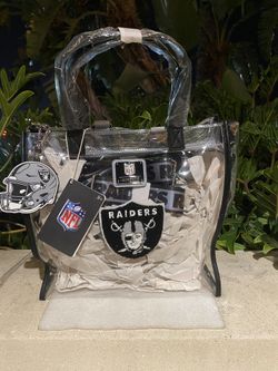 NFL LOUNGEFLY LAS VEGAS RAIDERS CLEAR CONVERTIBLE BACKPACK & TOTE CROSSBODY STADIUM BAG