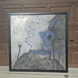 Huge 4 foot 7 (55") flower painted canvas with frame