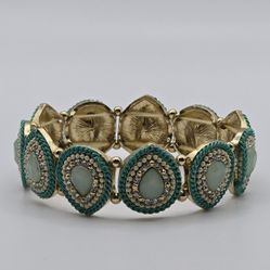 Charming Charlie Teal Teardrop Stretch Bracelet Gold Tone 