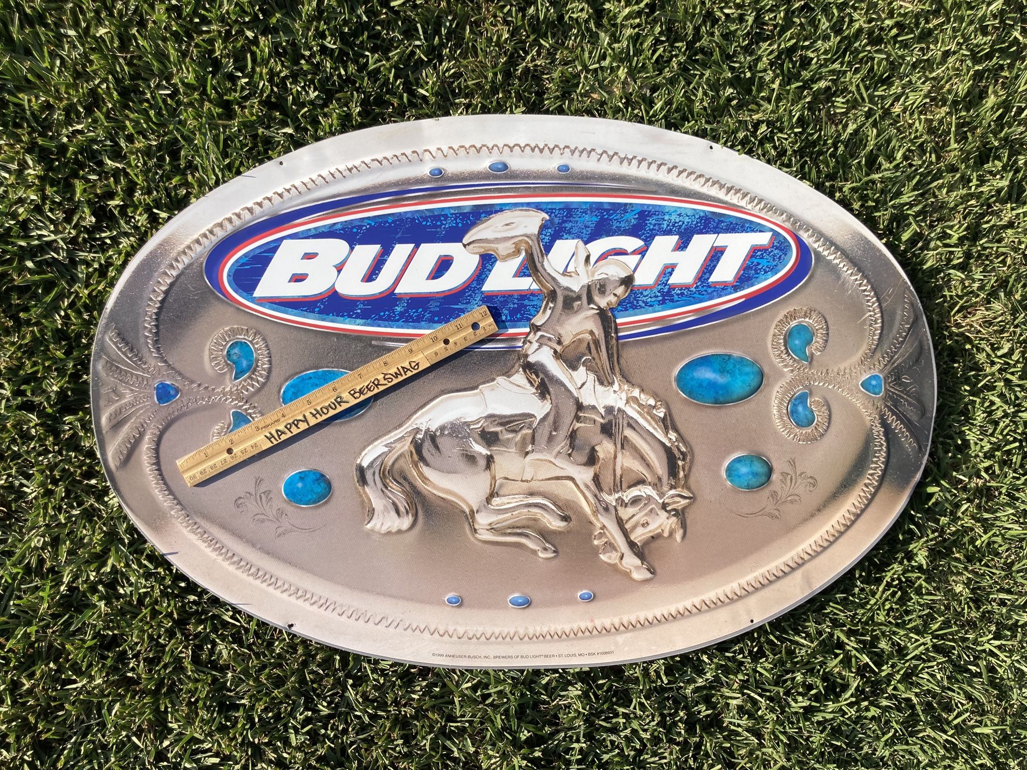 Rare Bud Light Rodeo Cowboy Vintage Beer Me tail Tin Bar Sign