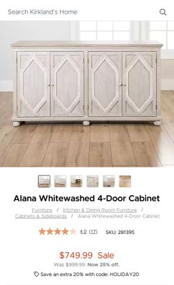 Kirkland’s Alana Whitewashed 4-Door Cabinet