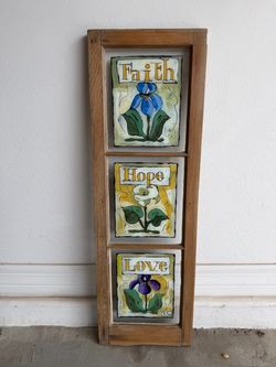 Faith Hope Love Painted Window Frame Wall Art
