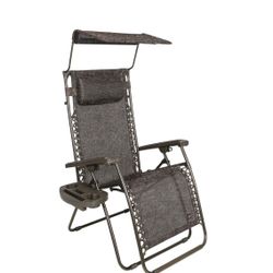 Bliss Hammocks 26” Wide Gravity Free Chair w/ Canopy Sun-shade and Drink Tray In Brown Jacquard