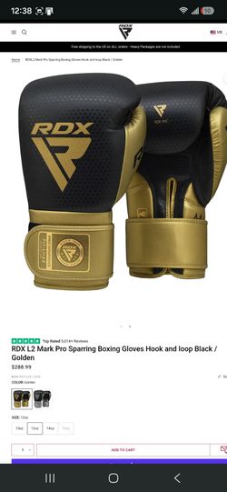 RDX L2 Mark Pro Sparring Boxing Gloves Hook and Loop Black / Gold Training 12oz Leather $290 MSRP