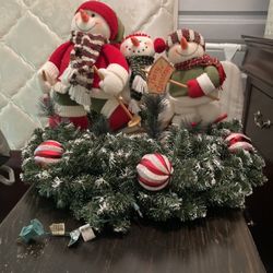 Custom made snowmen centerpiece with pre-attached lights
