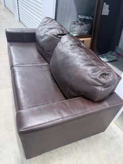 Brown Leather Sofa and Loveseat with Oversized Cushions