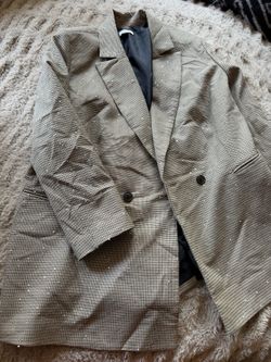 Sequin Embellished Houndstooth Long Blazer 