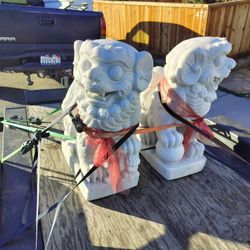 Imperial White Marble Guardian Lions. Foo Dogs