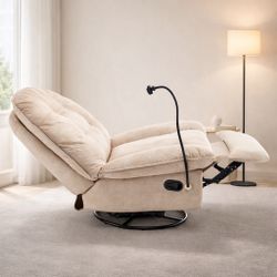 Ivory PU Leather Papasan Recliner / Oversized Accent Swivel Chair  [NEW] **Assembly Req** 