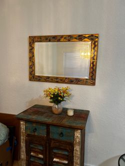 Decorative Wall Mirror with Painted Wood Frame