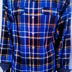 VINTAGE SWISS TECH Flannel Shirt Men XL/XG (46-48) Blue Canoe Plaid Western Stretch

