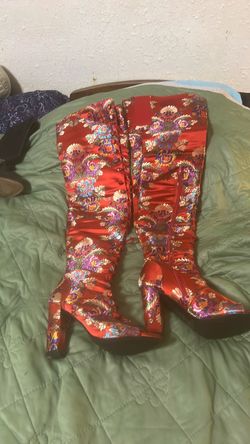 Bamboo red Thigh-High Heeled Boots