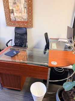 Glass desk with chair