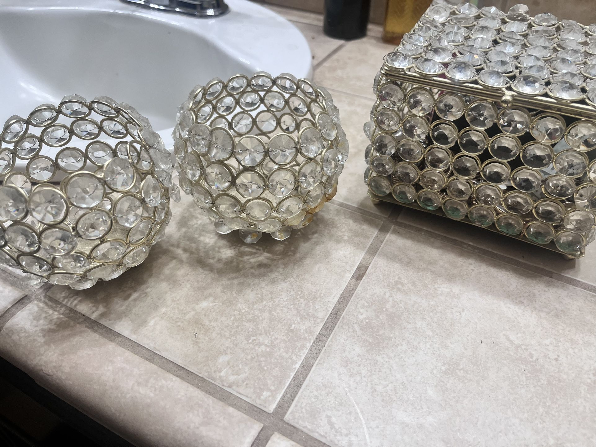 Bling Jewelry Box With Matching Candle Holders