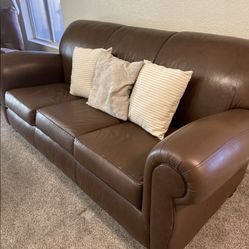 Genuine Brown Leather Couch and Love Seat