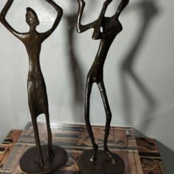 VINTAGE CAST BRONZE BRUTALIST SCULPTURES - CANDLEHOLDERS SET / 12"