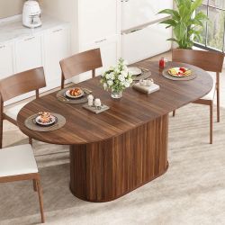 #502 -55.11"-70.86" Extendable Dining Table, with Striped Legs for Living Room & Kitchen(Walnut)