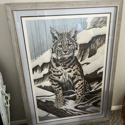 Bobcat painting portrait framed 41 L x 30.5 W