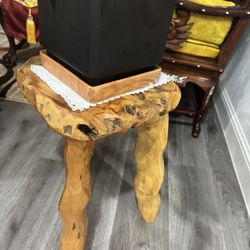 Two Solid Wood Stools Or Plant Stands