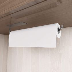 Paper Towel Holder Under Cabinet Mount,HAINANSTRY Self Adhesive Paper Towel Hanger for Kitchen,Paper Towel Rack SUS304 Brushed Stainless Steel-No Dril