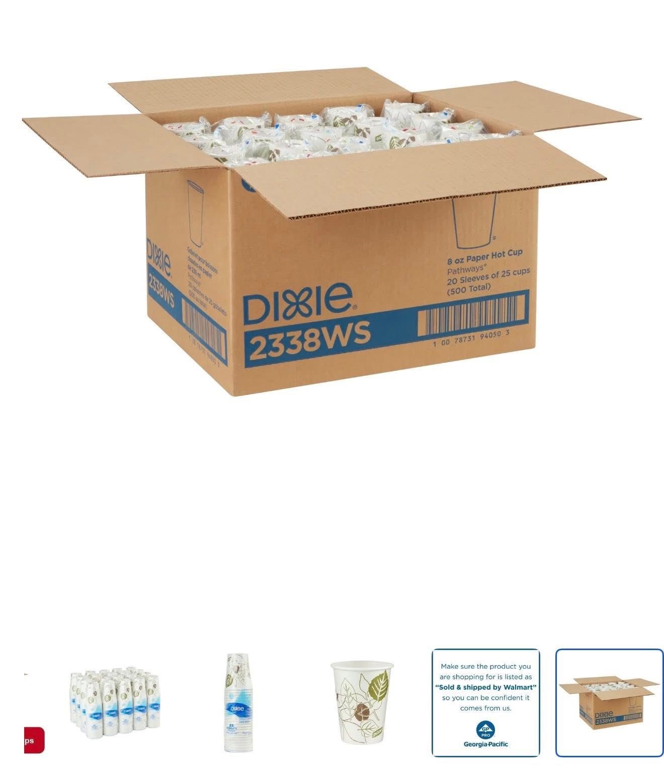 Dixie Disposable Paper Hot Coffee Cups, 2338WS, Pathways, 8 Fl. Oz., 500 Count