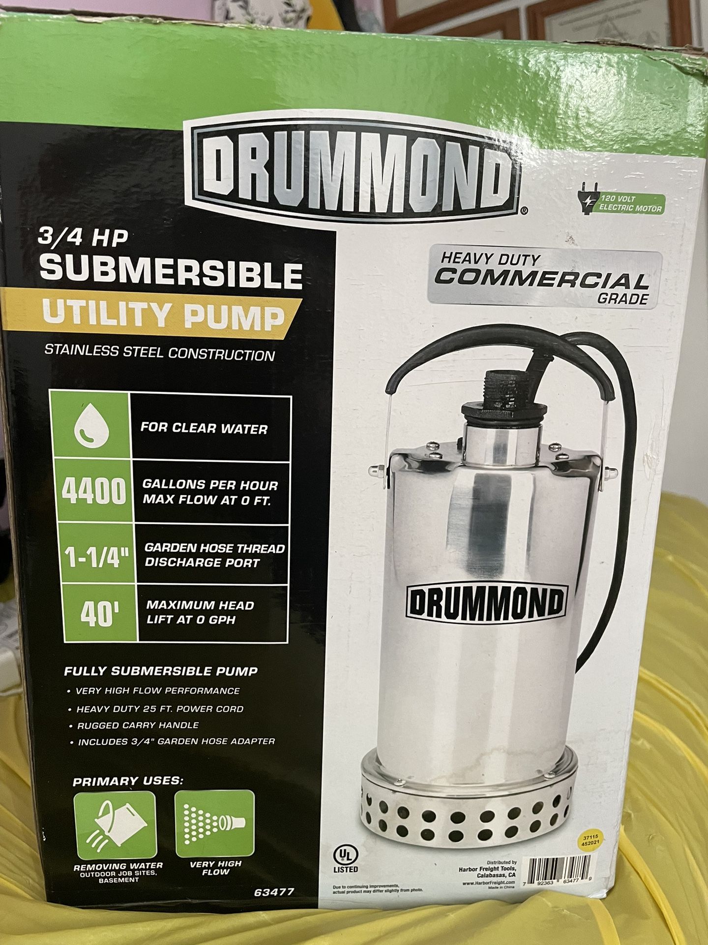 New Drummond 3/4 HP Submersible Utility Pump 63477. Heavy duty commercial grade