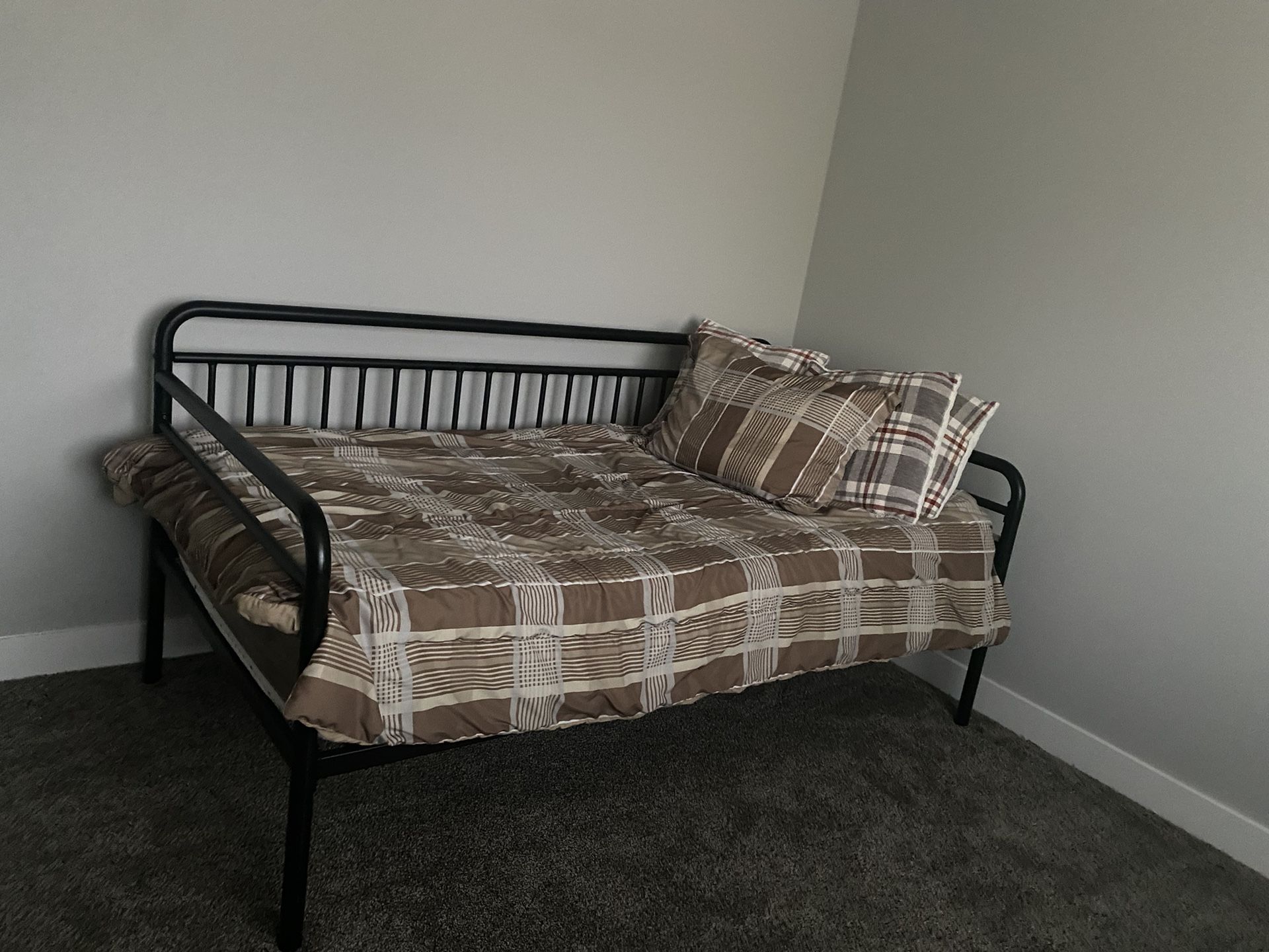 Modern Black Metal Daybed Frame + Mattress