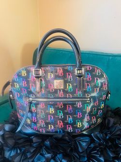 DOONEY & BOURKE Black With Multi Color Monogram Domed Zip Satchel🎀
