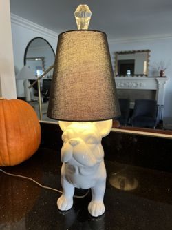 BULL DOG, WHITE, CERAMIC, LAMP, LIGHT