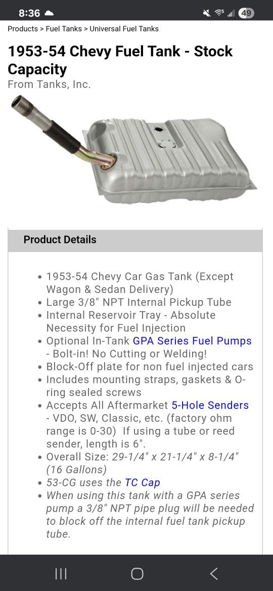 1(contact info removed) Chevy Fuel Tank