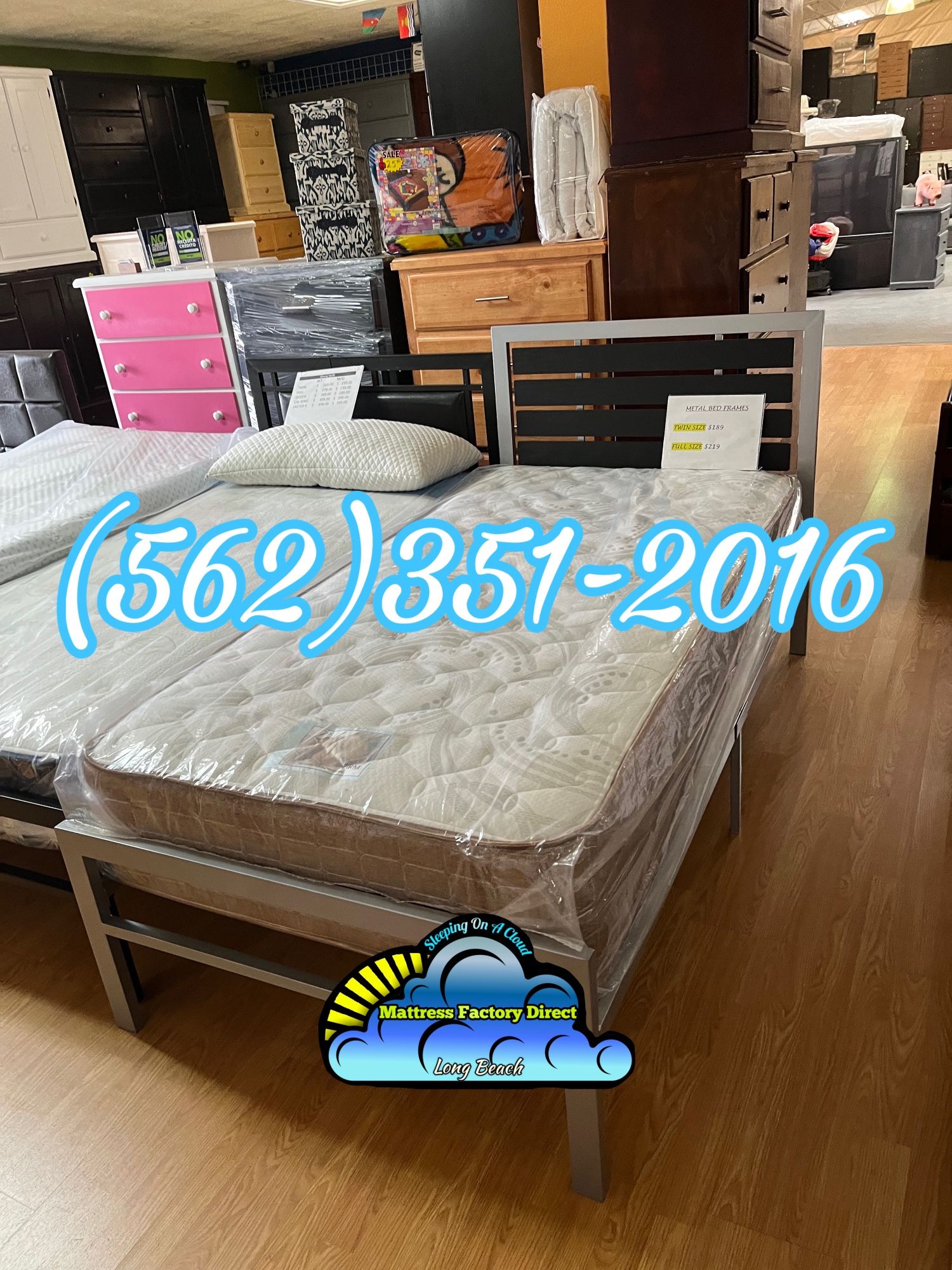 Gray With Black Metal Bed Frame Twin Size- Cama Base Individual Gris Con Negro 