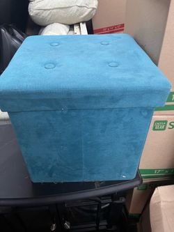 Blue Square Tufted Fabric Storage Ottoman with Storage Compartment, Contemporary