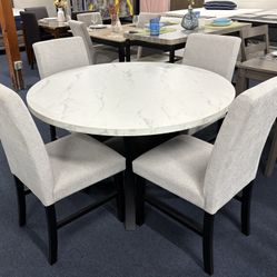 Round Faux Marble 5pc Dining Set 