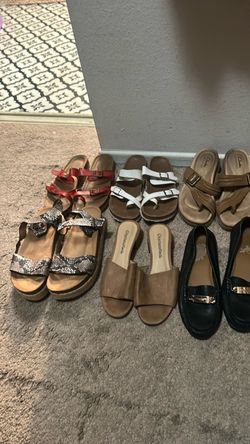 8 pairs of size 8 shoes and sandals