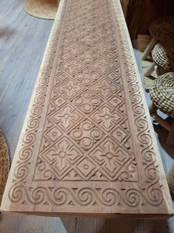 Beige Bohemian Hand Carved Large Bench