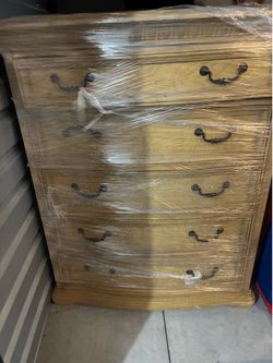 5-Drawer Wood Dresser with Brass Handles