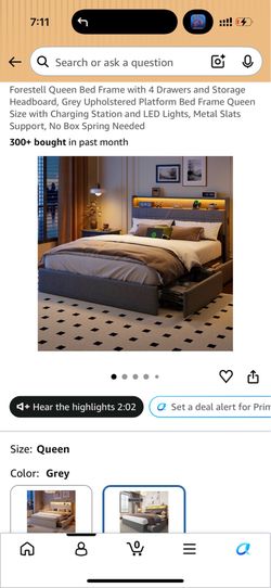 Forestell Queen Bed Frame with 4 Drawers and storage headboard