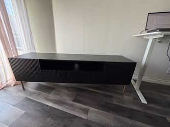 Black TV Stand with Fluted Doors