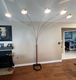 Vintage 5-Arm Arc Floor Lamp - Brass & Wood