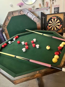 Title: 3-in-1 Game Table Bundle (Bumper Pool, Poker, Dining) + Winston Dartboard Set