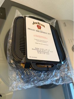 Jim Beam 3-in-1 Cast Iron Skillet with Double Sided Griddle Black NEW