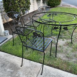 Patio Set Metal Heavy Table Glass 4 Chairs 