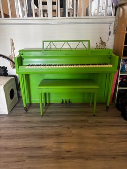 Hand painted lime green upright piano