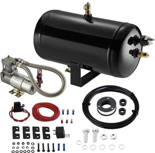 1.0 Gallon Air Tank with Compressor,5 Ports with 1/4-Inch NPT Thread,150 PSI Rated for Air Suspension System,Air Brake System,Tire Inflation,and Truck
