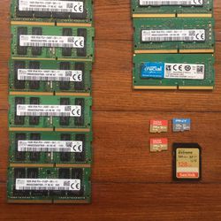Various DDR 4 Ram Sticks And Memory Cards