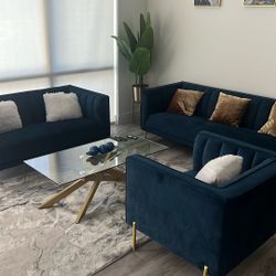 3 Piece Couch Set (Navy blue) 