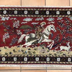 Hand knotted 100% wool pile hunting pattern rug 3' X 4'