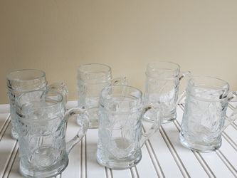 Glass Beer Mugs Embossed With Vines/Leaves