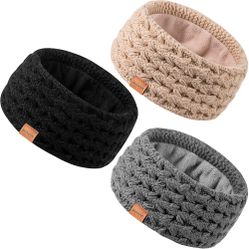 Winter Headbands for Women 3 Pack, Ear Warmers for Women Knit Fleece Lined, Ear Muffs Cold Weather Stocking Stuffers