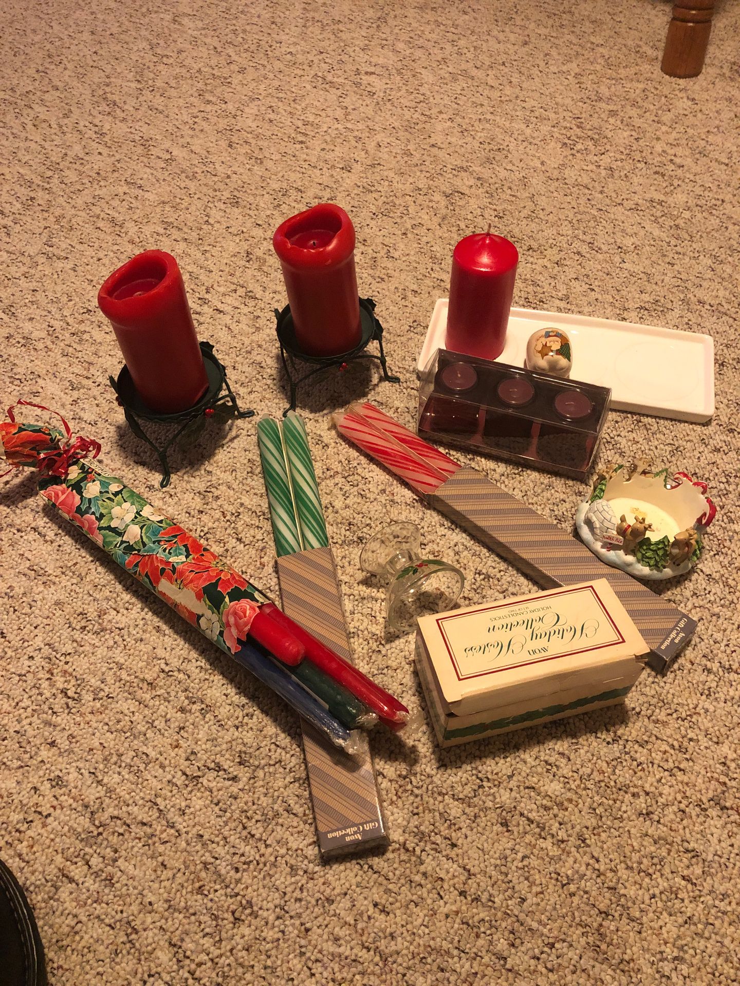 Christmas candles and candle holder lot